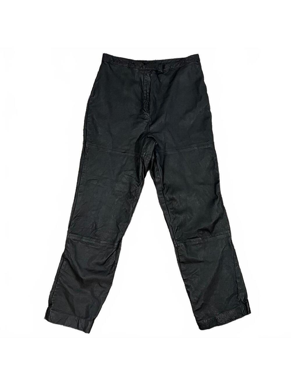 Y2K 2000’s Black Leather Straight Leg High Rise Biker Pants Edgy Punk Moto